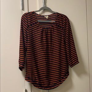 J. Crew orange and navy striped blouse